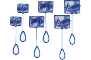 Lpraer 4in 5in 6in Aquarium Fish Net Green Fine Mesh Nylon Net Collection with 11" Long Handle Square Quick Catch Fish Net for Fish Tank