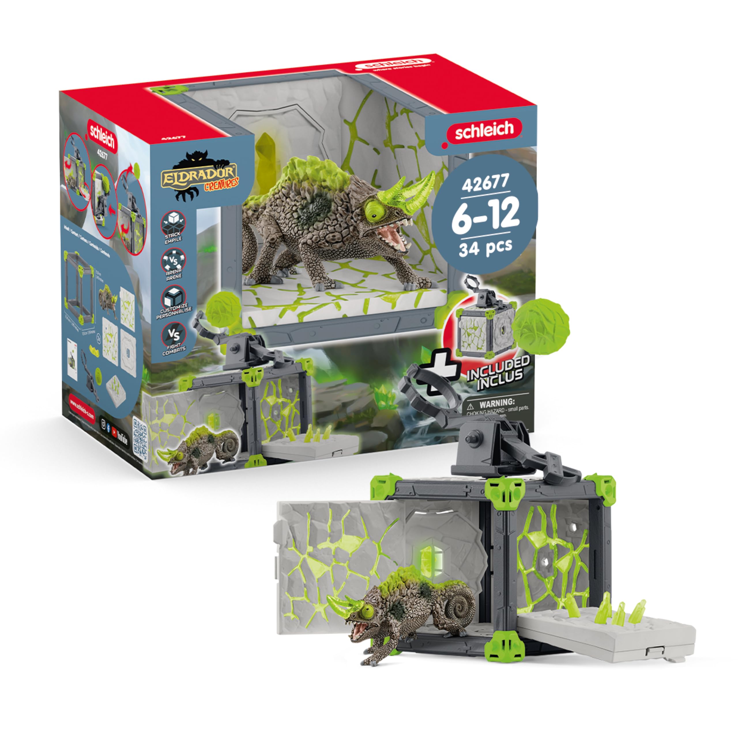 SCHLEICH Eldrador Creatures - 34 PC Stone Battle Cave with Chameleon Toy Playset - Lizard Figurine for Boys and Girls with Expandable Fortress - Interactive, Imaginative Play for Kids Ages 7+ | 42676