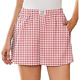 Ekouaer Womens Boxer Shorts Casual Lounge Pajama Shorts Summer Sleep Pants Y2K Beach Bottoms with Pockets Red White Plaid XL
