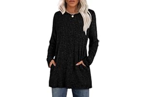 XIEERDUO Long Sleeve Shirts for Women Crewneck Tunic Tops Loose Fit Dressy Womens Sweaters with Pockets Fall Fashion 2025