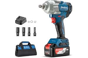 Dong Cheng 20V Brushless Impact Wrench, 515 ft-lbs High Torque, 1/2 inch 4-Speed Cordless Impact Gun with Tool Bag, Easily Removes Bolts on Cars, Trucks, and Tractors, Includes 4.0Ah Battery & Charger