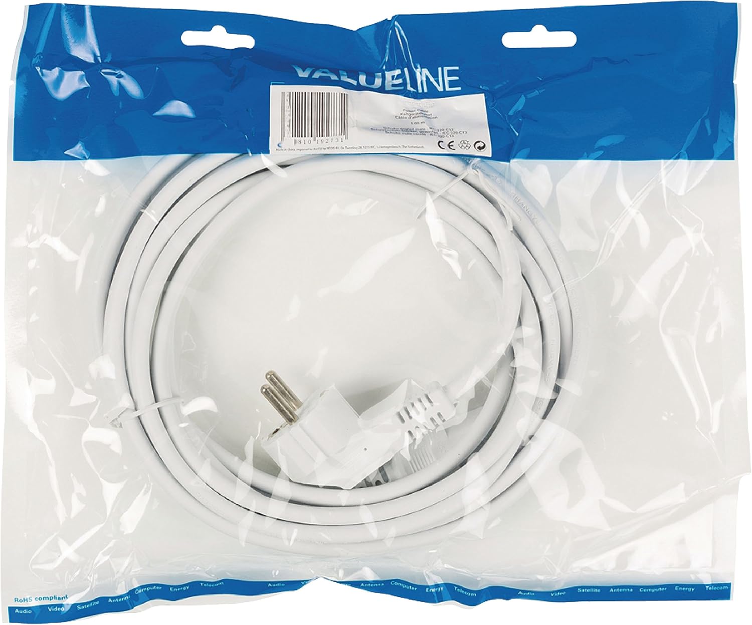 Valueline 703W - Cable de alimentación (5 m, conector C13), blanco ...