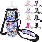 Water Bottle Holder with Strap for Stanley Cup 40/30oz, Insulated Neoprene Stanley Cup Holder with Strap for Tumbler with Handle Stanley Carrier Bag Cross-body Bag for Walking