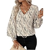 SOLY HUX Women's Allover Printed Blouse Tops V Neck Lantern Long Sleeve Shirred Casual Work Shirt
