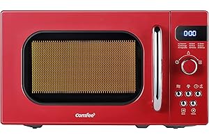 COMFEE' Retro Small Microwave Oven With Compact Size, 9 Preset Menus, Position-Memory Turntable, Mute Function, Countertop, Perfect For Small Spaces, 0.7 Cu Ft/700W, Red, AM720C2RA-R