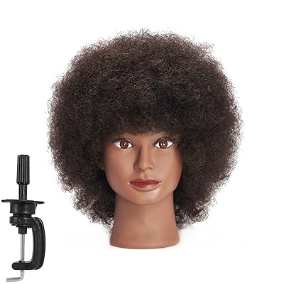 Traininghead 10'' Afro Mannequin Head With 100% Human Hair Training Head Manikin Cosmetology Doll Head For Hairdresser With Clamp Stand (C)