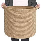 MEGASKET Large Wicker Storage Basket, 16" x 14" Jute Woven Basket with Handle, Living Room Blanket Storage, Big Wicker Laundry Basket, Kids Toy Bin Box Organizer, Decorative Round Baskets for Decor