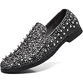 COSIDRAM Men's Vintage Studded Dress Loafers Luxury Rhinestone Tuxedo Glitter Sequins Rivets Wedding Party Prom Shoes