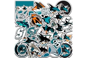 MEDIAWORKS 30 PCS San Jose American Sharks Hockey Stickers for Water Bottle, Laptop, Bicycle, Computer, Motorcycle, Travel Case, Car Decal Decoration Sticker