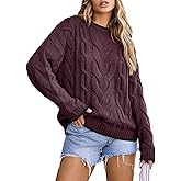 EVALESS Sweaters for Women Trendy Crewneck Long Sleeve Color Block Sweater Tops Fall 2025 Chunky Cable Knit Pullover Sweaters