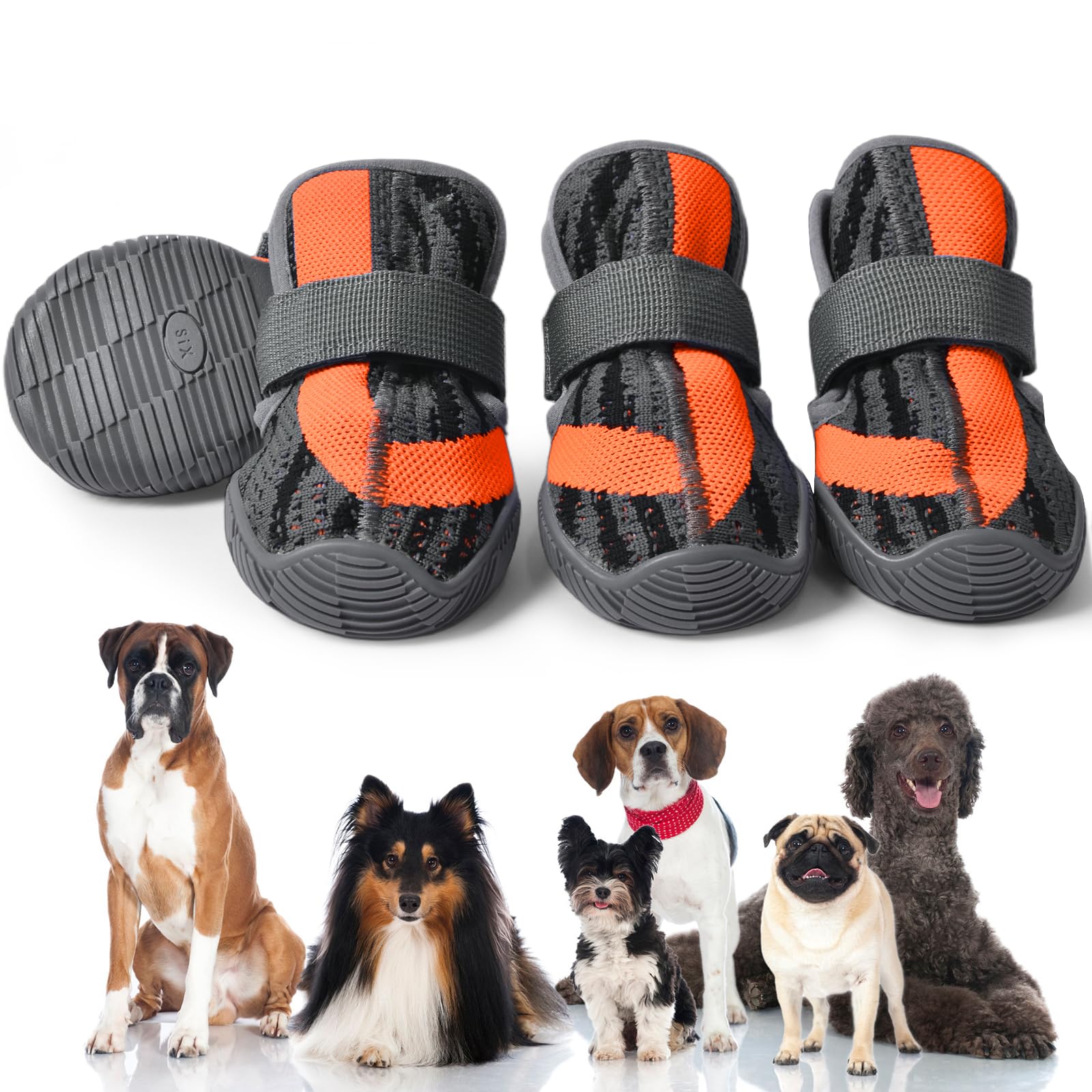 Photo 1 of *size 3* PETQYS Dog Shoes,Mesh Breathable Dog Boots for Walking Running Hiking,Soft Non-Slip Rugged Rubber Sole Dog Booties with Adjustable Straps 4Pcs,Orange-Size3