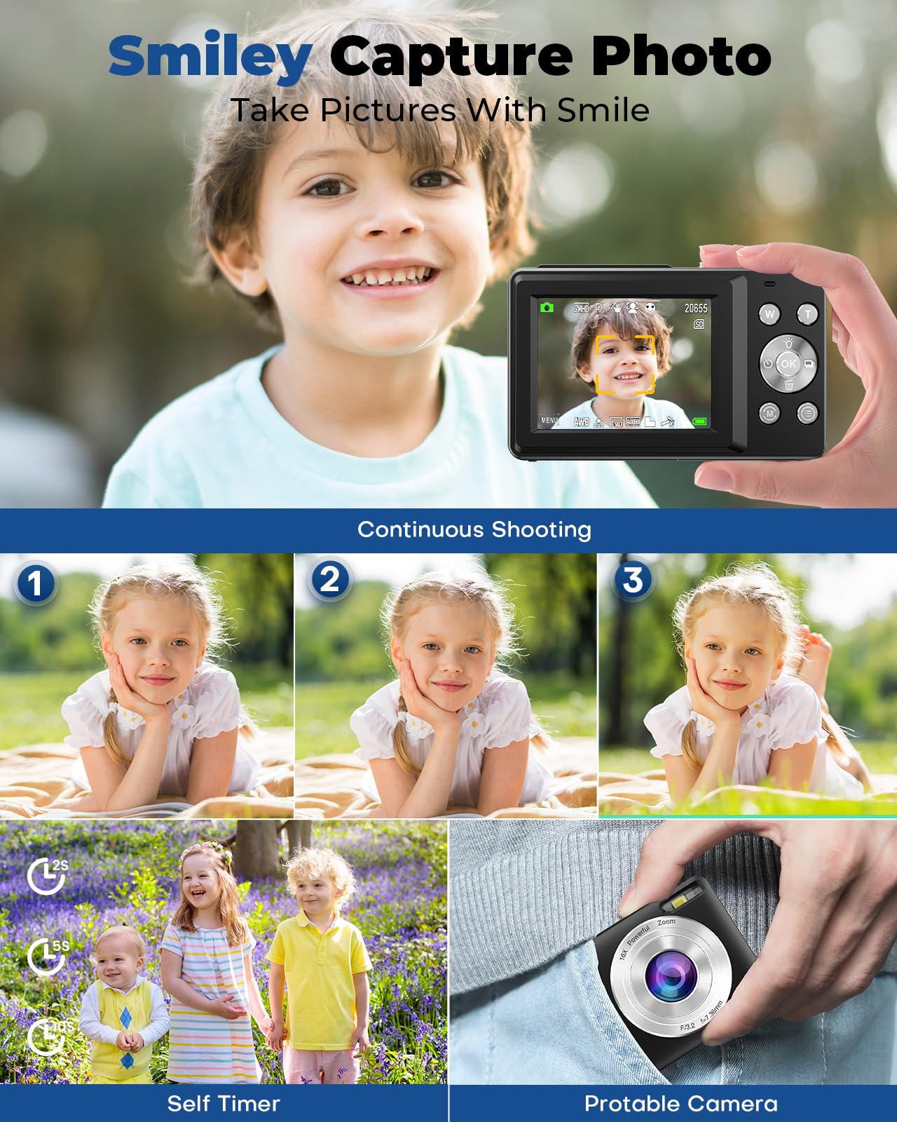 Digital Camera,Kids Camera with 32GB Card,Nsoela FHD 1080P 44MP Compact Vlogging Camera,Point and Shoot Camera 16X Digital Zoom, Portable Mini Kids Camera for Teens Students (Black)