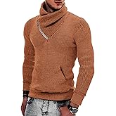 COOFANDY Men's Knitted Turtleneck Pullover Shawl Collar Sweaters Slim Fit High Neck Hoodies with Pockets