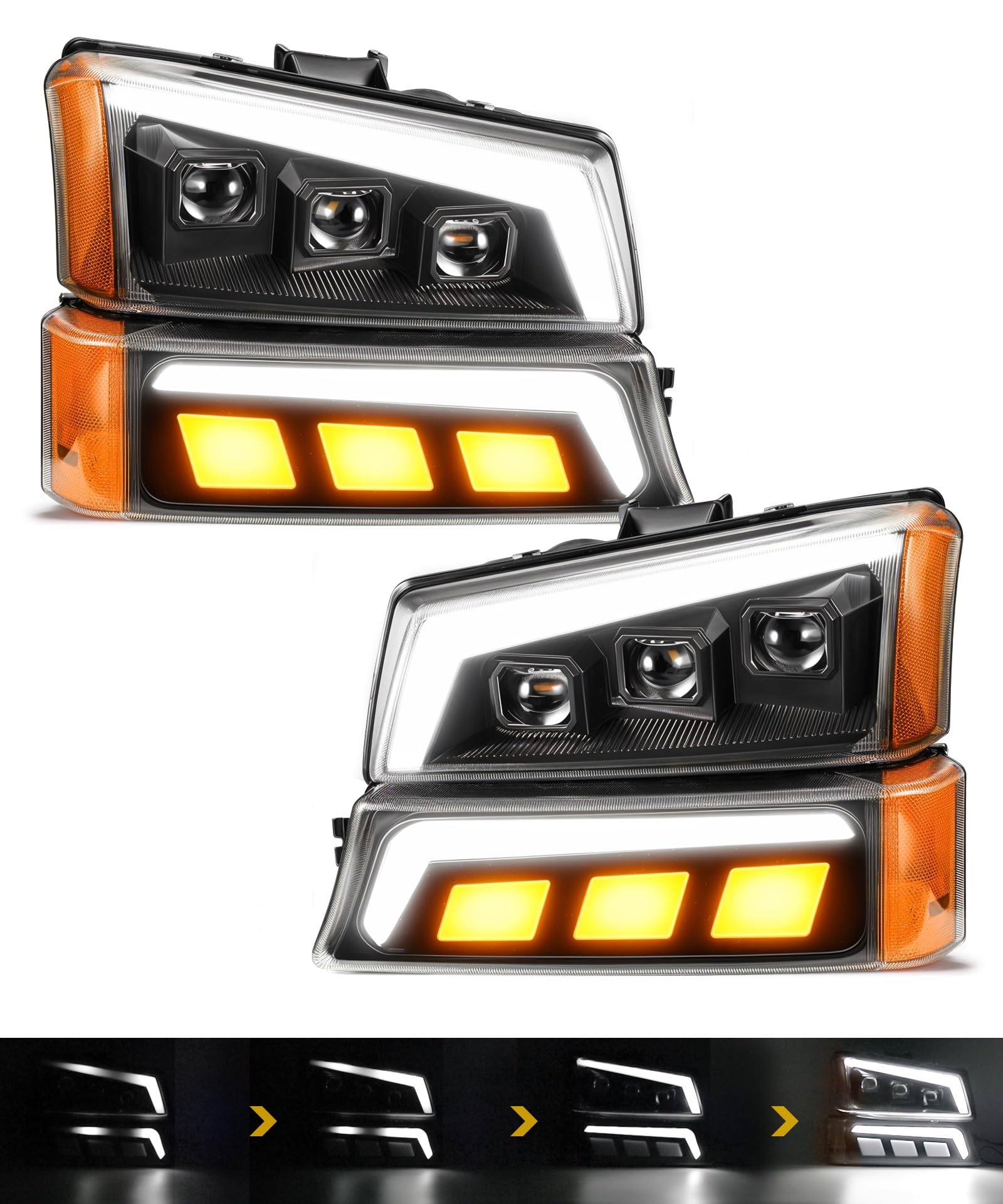 Photo 1 of Partsam LED Headlights Assembly DOT Approved with Start-up Light DRL Sequential Turn Signal Hi/Low Sealed Beam Side Marker Lights Replacement for Silverado Avalanche 2003-2006