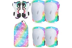 AuSletie Kids Knee Pads Elbow Pads Set, 7 in 1 Skating Protective Gear Skateboard, Roller Skating, Scooter, Bike Cycling,for Kids 3-8 Years