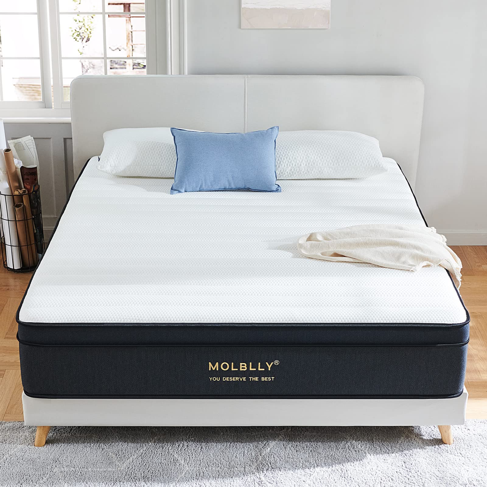 Molblly Mattress, 12 Inch Hybrid Queen Size Foam Mattress in a Box, Individually Wrapped Pocket Coils Innerspring, Pressure-Relieving and Supportive, Non-Fiberglass Mattressess 12 * 60 * 80 Inch