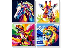 TOSTOG 4 Pack Paint by Number for Kids with Wooden Frame, DIY Colorful Animal Paint by Numbers for Kids Ages 8-12, Acrylic Oil Painting Kits Easy Paint by Number for Gift Home Wall Decor 8in X 8in