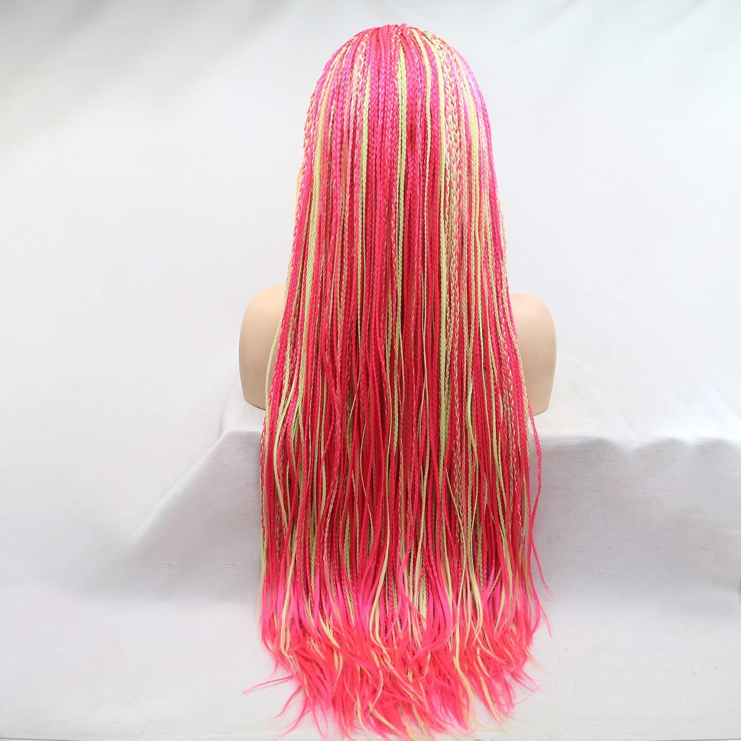 Micro Braided Lace Front Wigs for Women Women's Red Braided Hair Wigs Pink Red Blonde Long Synthetic Wig Handmade Braided Wig Gluelwss Synthetic Heat Resistant Fiber Hair Cosplay Party 28inches - Image 4