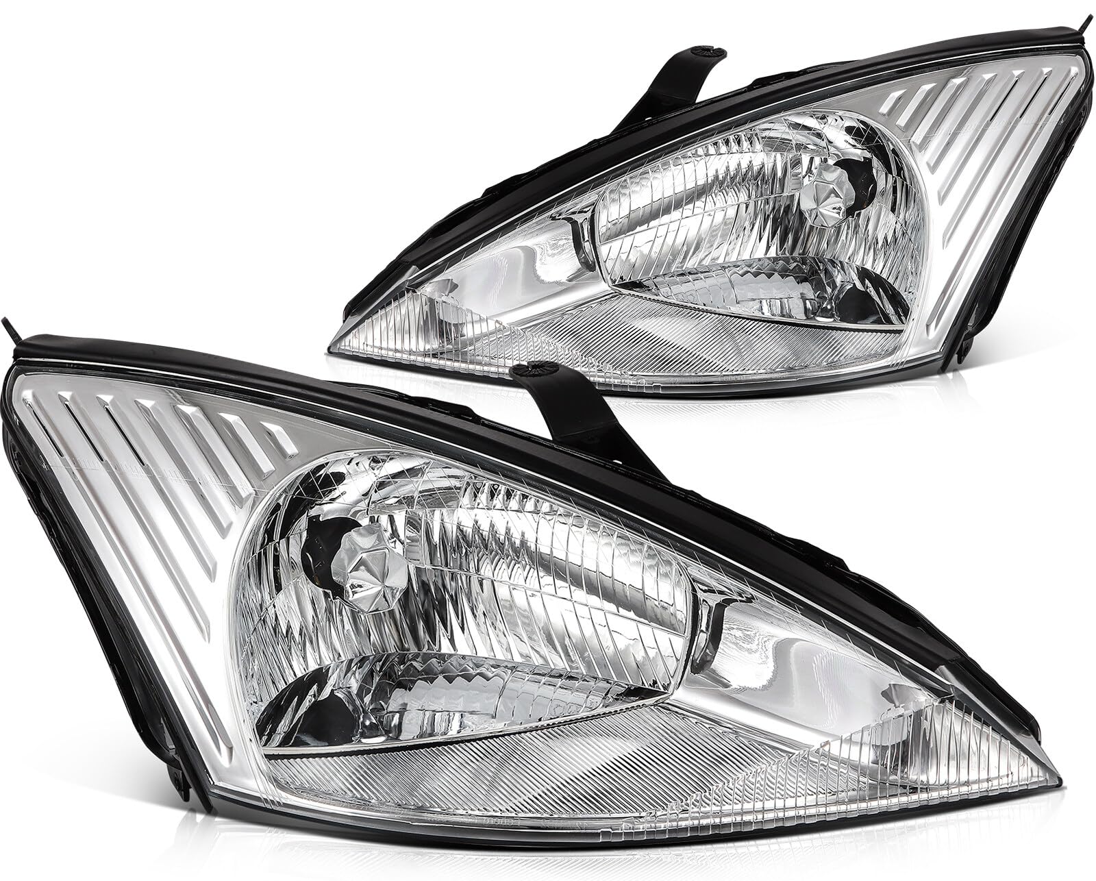 Photo 1 of **FOR PARTS ONLY / DAMAGED BRACKET PIECES*** LBRST Headlight Assembly Compatible with 2000-2004 For FORD FOCUS Chrome Housing Amber Reflector Driver and Passenger Side Headlamp 3S4Z13008CD 3S4Z13008CC 3S4Z13008AD 3S4Z13008AC