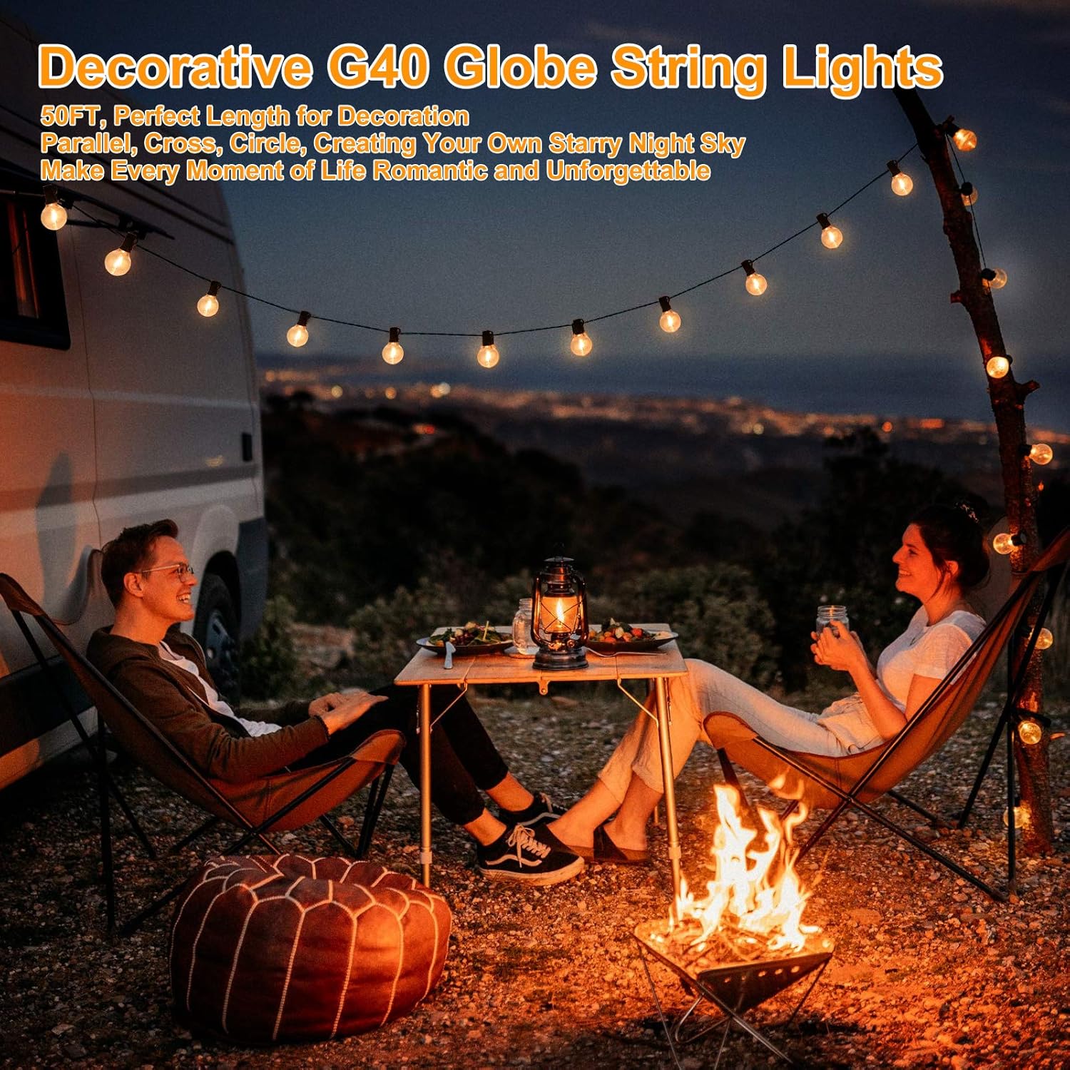 100ft 2-Pack Outdoor G40 LED Globe String Lights Dimmable Waterproof Shatterproof Light Strings with 52 Bulbs Connectable Commercial Hanging Lights for Christmas Patio House Backyard Balcony Party - - 