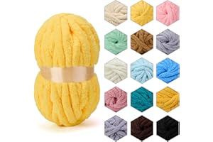 ERLYEEN Chenille Chunky Yarn Super Bulky Soft Thick Fluffy Jumbo Giant Washable Polyester Big Yarn DIY for Arm Knit Blanket Cushion Bed Sofa Home Decor,Yellow,0.55LB