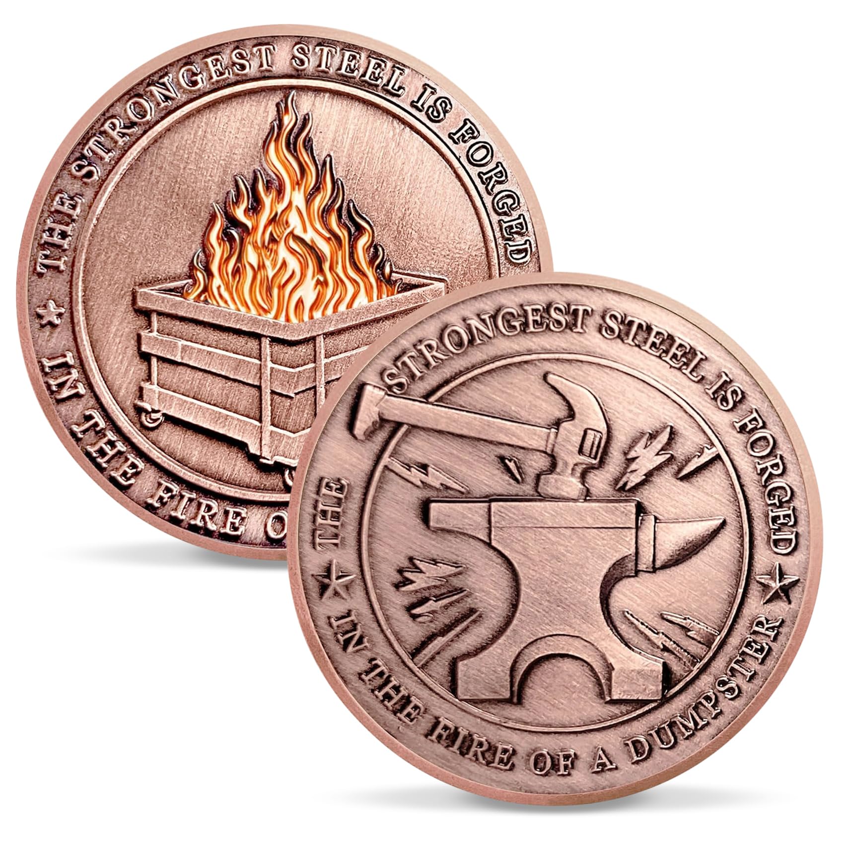 Red Bronze Dumpster Fire Coin Funny Dumpster Fire Desk Accessories Challenge Coin Novelty Coins Collectible Coins Pocket Token One Chip Challenge Medallion Gifts for Men Women