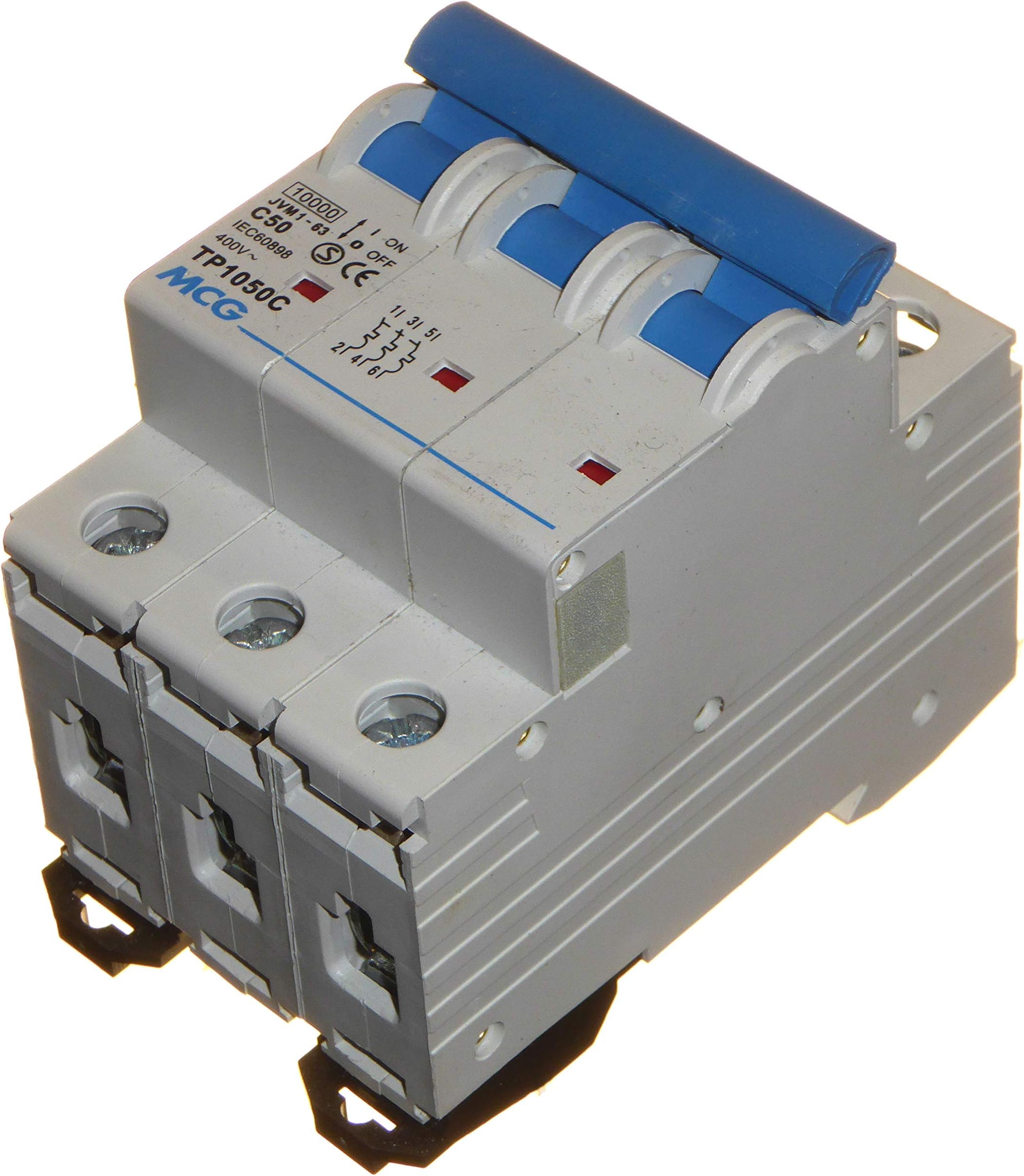 50 Amp Triple Pole MCB Circuit Breaker Type C Three Phase 400v 10kA for DIN Rail Mount