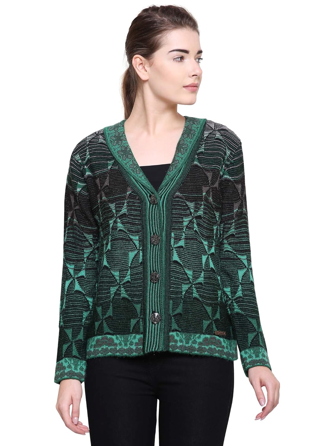 rebecca women's woolen buttoned cardigans (green, free size bust 38 inch)