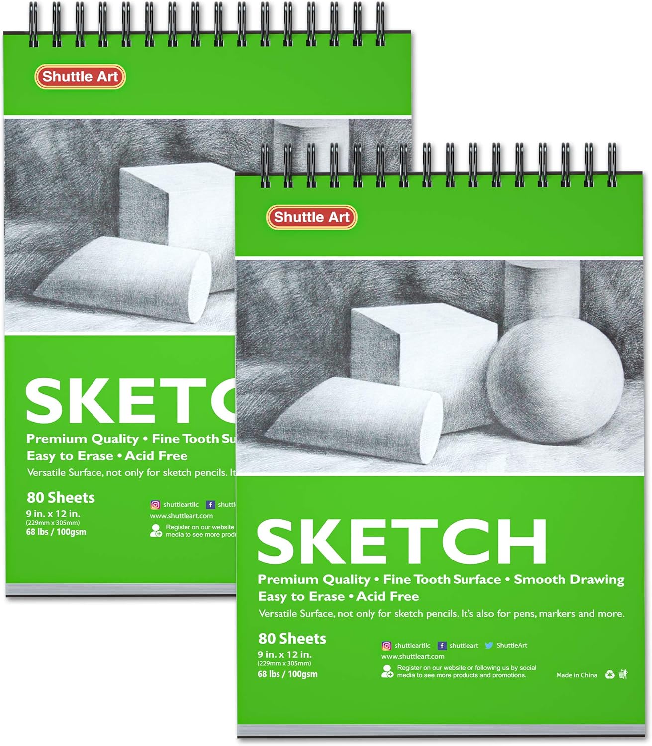 Artists Sketch Books, 9 x 12 Shuttle Art 160 Sheets of Sketch Paper pad Ideal for Drawing and School Supplies (2 Pack): Arts, Crafts & Sewing