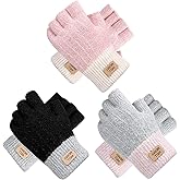 Angirlish 3 Pairs Fingerless Gloves for Women, Knitted Fingerless Mittens, Half Finger Gloves for Driving Working Typing