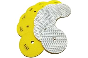 ANTENGDATOOL 4 Inch New Model Dry Diamond Polishing Pads Grit 100, 1 Box of 6 Piece Dry/Wet Marble Buffing Pad for Granite Quartz Concrete Stones(Need Water for Hard Tile)
