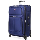 SwissGear Sion Softside Luggage with Spinner Wheels, Blue, Checked-Large 29-Inch