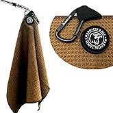 Magnetic Golf Towel with Clip, Microfiber Waffle Design - Industrial Strength Magnet for Strong Hold to Golf Bags, Carts & Clubs - Brown