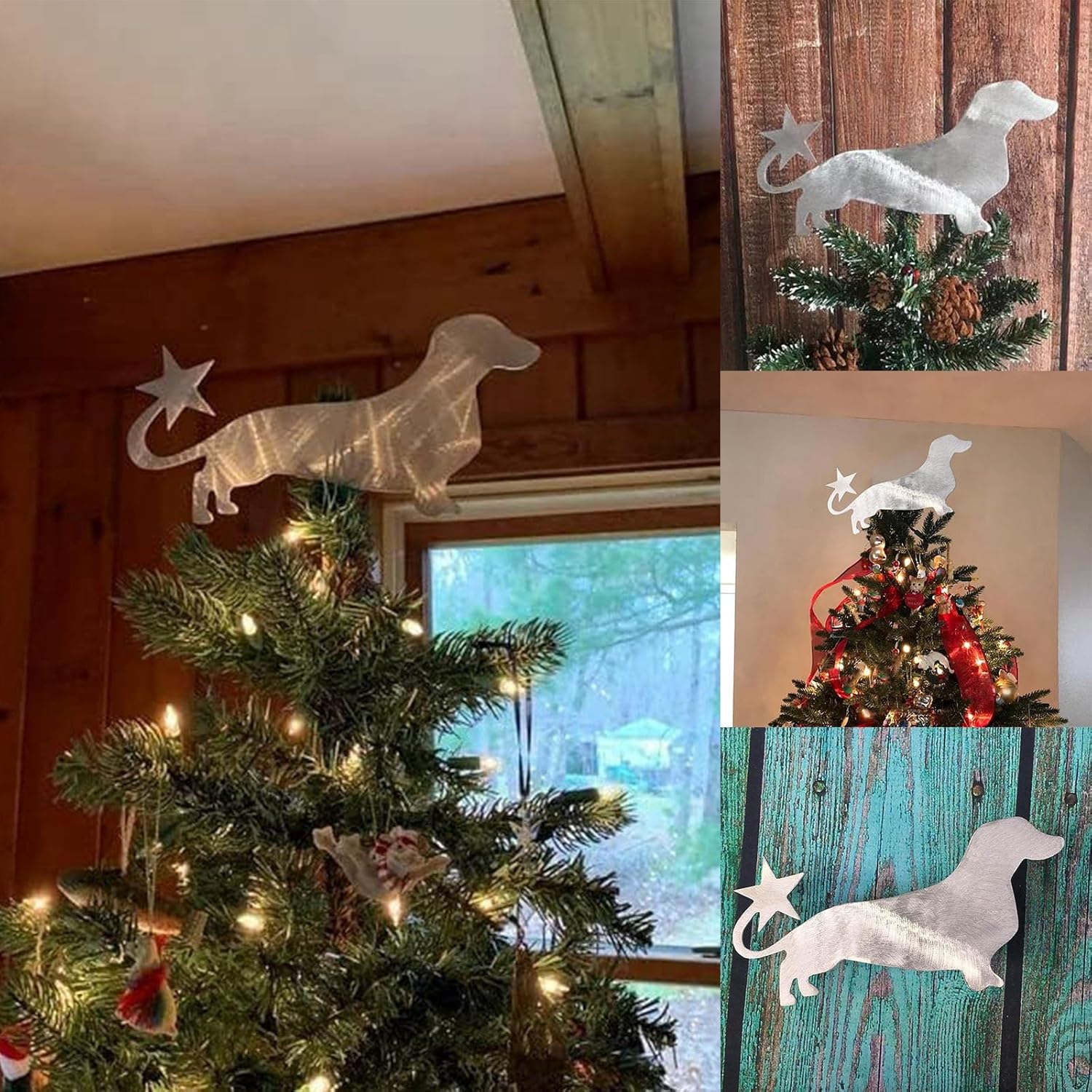Tree Toppers - Christmas Dog Star Christmas Tree Decoration Sausage Dog Metal Christmas Topper Christmas Tree Decoration Cute Christmas Day Party Attractive Sausage Dog Xmas Decor
