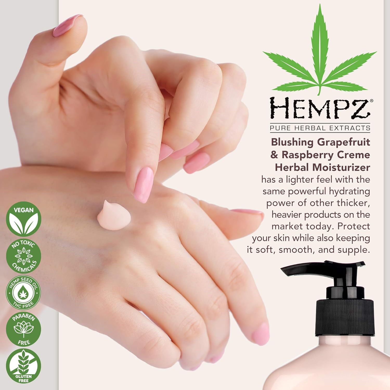 Hempz Blushing Grapefruit & Raspberry Creme Herbal Body Moisturizer Lotion - Fruit Body Cream - Pure Hempseed Oil, Shea Butter, Ginseng, Natural Extracts, Vitamins A, C, and D, Cucumber Extract : Beauty