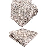 Alizeal Mens 3.15inches Exquisite Floral Tie with Small Flower Printed Pocket Square