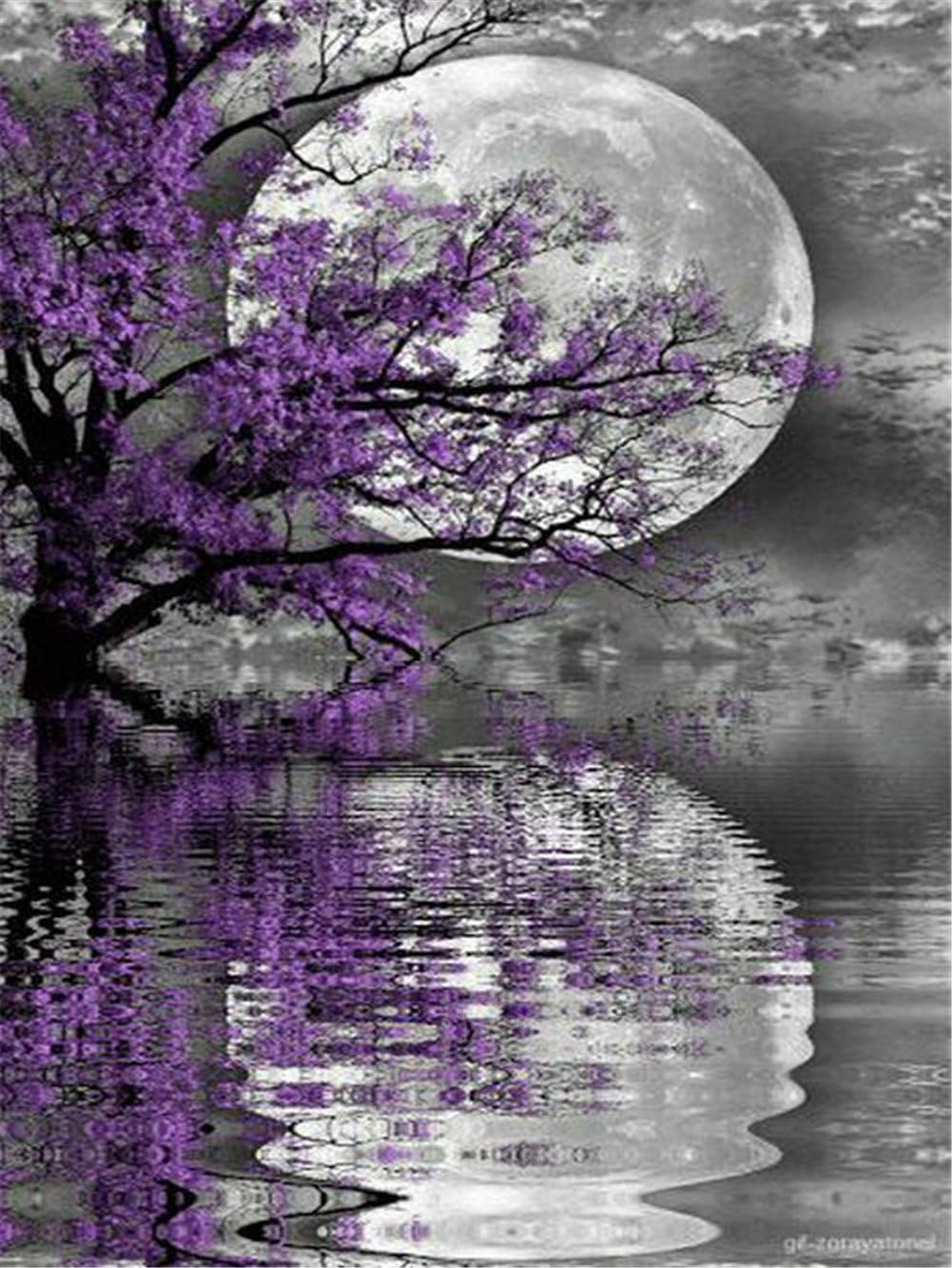 LIPHISFUN 5D DIY Diamond Painting Full Drill Square Resin Rhinestone Embroidery Unfinished Cross Stitch Home Decor Gift Moon Purple Tree(30x40cm)
