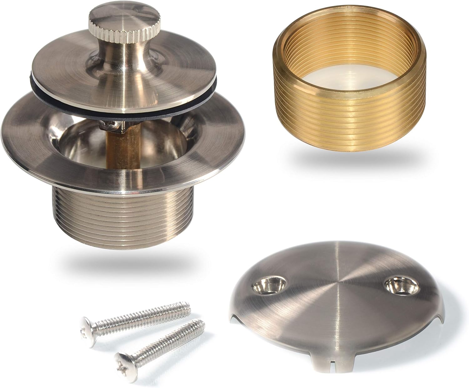 Conversion Kit Bathtub Tub Drain Assembly, Lift and Turn Tub Drain Kit, Brass Construction Easy Installation (Brushed Nickel) - - 