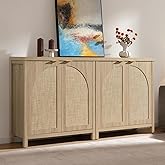 SICOTAS 68" W Rattan Sideboard Buffet Cabinet with Storage Set of 2, Mid Century Modern Credenza with Arch Doors & Shelves Bo