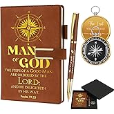 Fuyoooo 4 Pcs Christian Valentines Gifts for Men Pastor's Appreciation Gifts Includes Man of God Pastor Leather Journal Notebook Christian Pen Religious Compass with Gift Box for Office