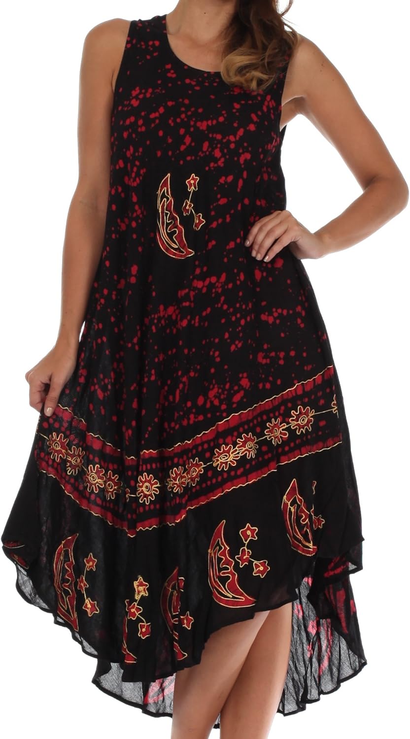 Sakkas Moon and Stars Batik Caftan Tank Dress/Cover Up