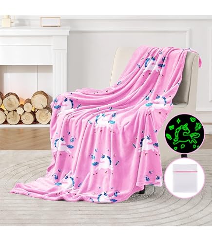 Couverture Licorne Phosphorescente ACTOYS Pour Enfants - 127x152 Cm, Douce Et Brillante Dans Le Noir, Cadeau Magique