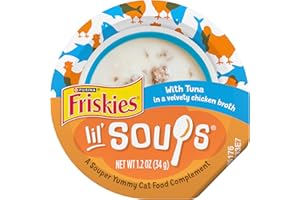 Purina Friskies Natural, Grain Free Lickable Cat Treats Lil’ Soups With Tuna in Chicken Broth - (Pack of 8) 1.2 oz. Cups