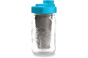 Brewing America Mason Jar Cold Brew Coffee Maker Infuser: Made in USA Wide Mouth Mason Jar with Screw Top Pour Lid, Stainless Steel Filter for Delicious Coffee, Tea, Alcohol - 1 Quart 32 oz Teal Lid