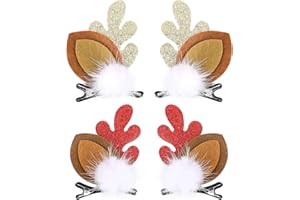 Boobeen Christmas Hair Clip - 2 Pairs Cute Reindeer Antlers Ears Hair Accessory Antlers Headdress Hairpin for Christmas Party