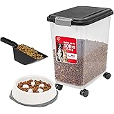 IRIS USA Airtight Dog Food Storage Container with 2-Cup Scoop and Slow Feeder Bowl Combo, Up to 30 lbs Pet Food Bin with Atta