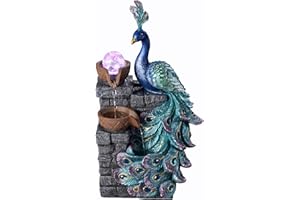 MAOCHI Tabletop Water Fountain Decor, Peacock with LED Glass Color Changing Globe,Relaxation Decorative Desktop Water Zen Fou