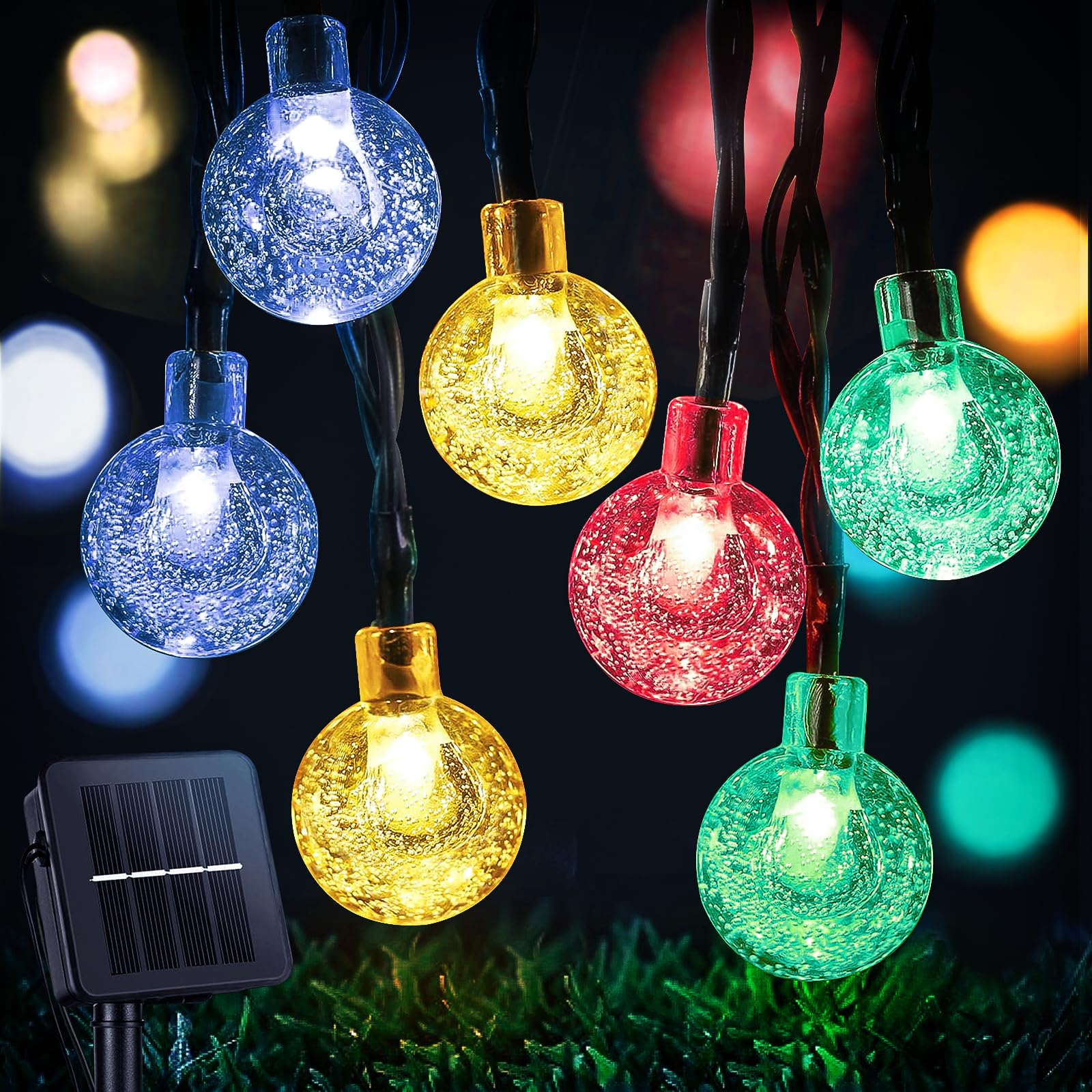 STANBOW Solar String Lights - 30FT/9M, 60 LED, Waterproof, Crystal Ball Lights with 8 Modes, Multicoloured, Decorative for Home, Yard, Patio, Party, Wedding