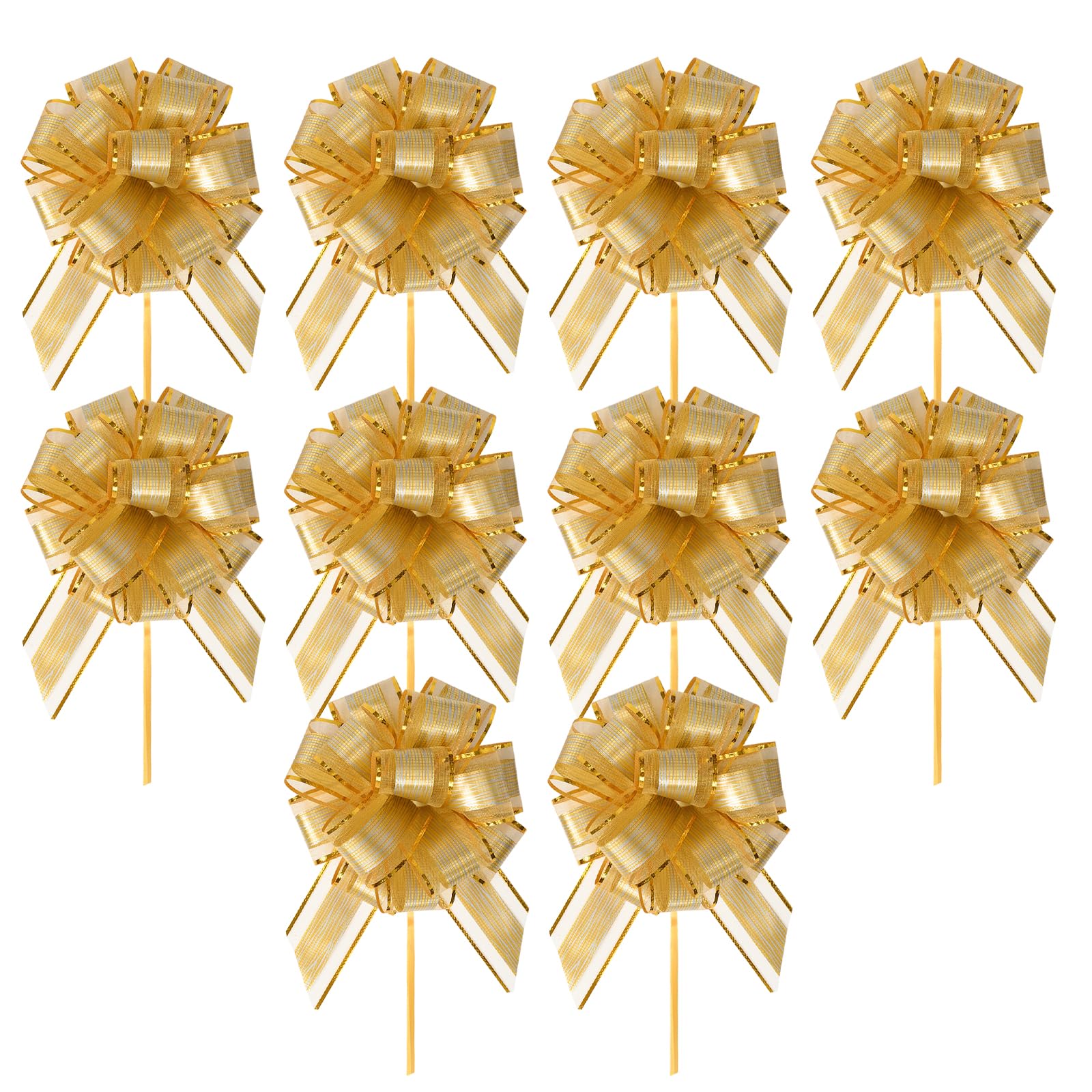 SSKHE 10 pcs 50mm Large Organza Christmas Pull Bows Lovely Xmas Baskets Bows for Gift Wrapping Yellow Pulled Bow Ribbons Bows Wrapping Ribbon Bow for Xmas Gift Wrapping, Christmas Decorations, Floris