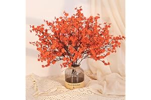 Yastouay Fake Fall Flowers Thanksgiving Table Decor, 5Pcs Fall Orange Faux Artificial Flowers for Decorations, Babys Breath Artificial Flowers Bulk for Thanksgiving Fall Decor Floral Arrangement